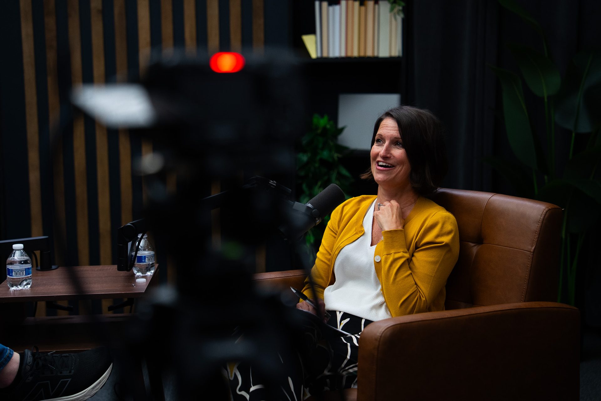 Video podcast recording session with broadcast-quality equipment