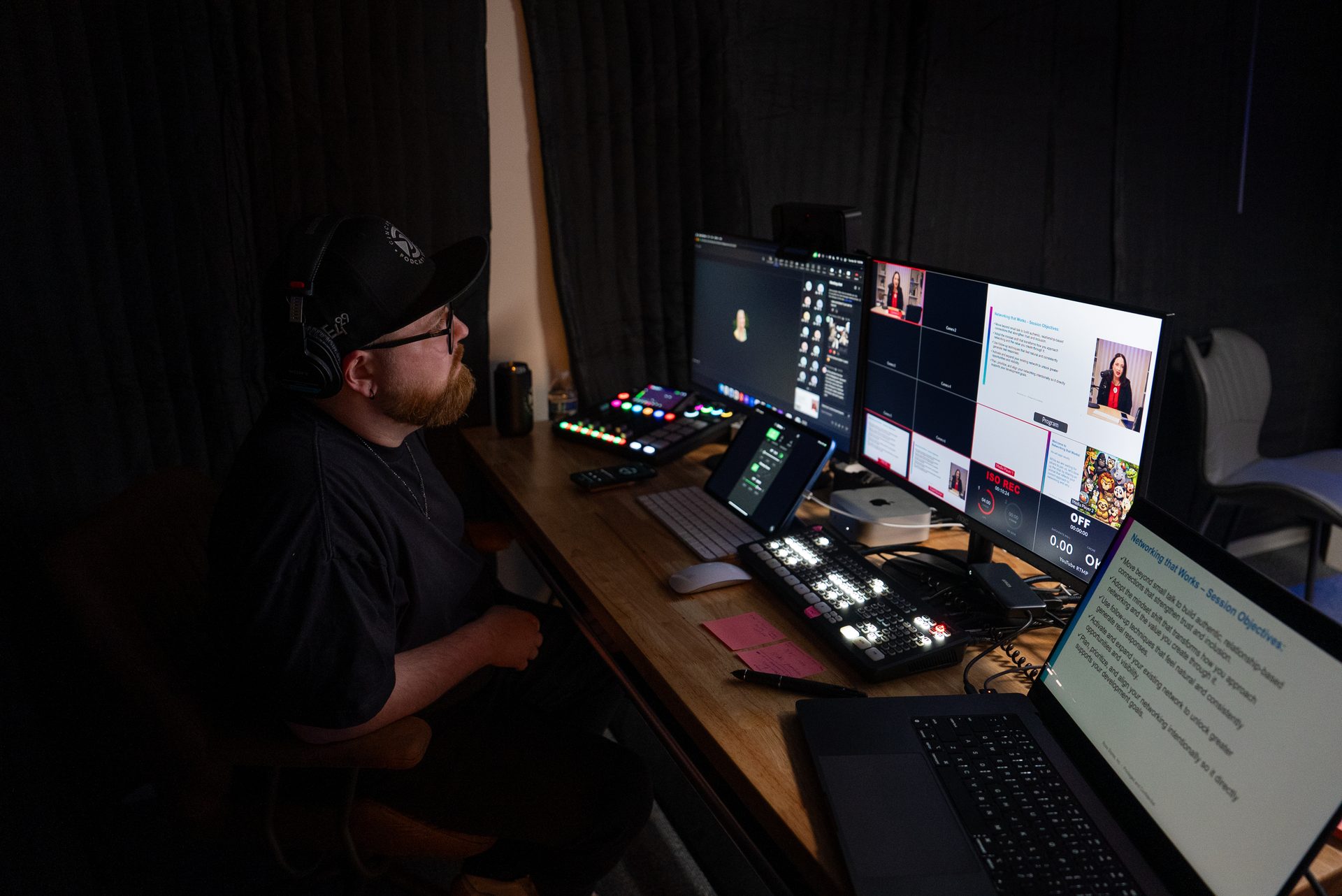 Video podcast recording session with broadcast-quality equipment at Cincinnati Podcast Studio