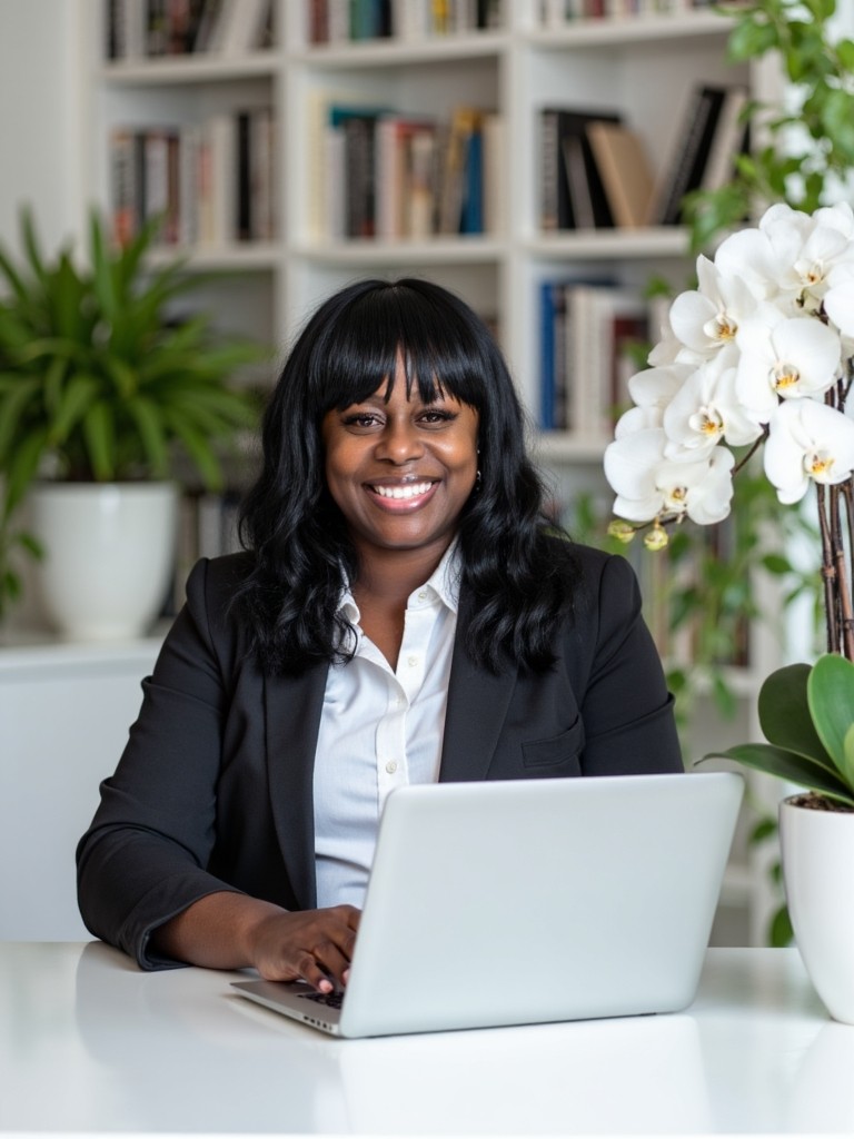 Editorial portrait of a confident visionary woman founder executive