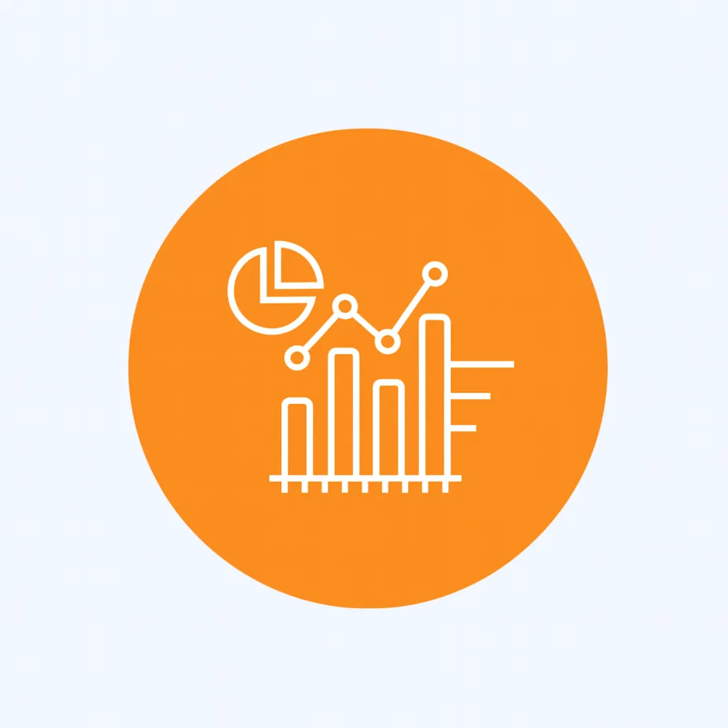 Orange icon of bar chart and pie chart symbolizing effective time management strategies for improving business productivity and streamlined workflows.
