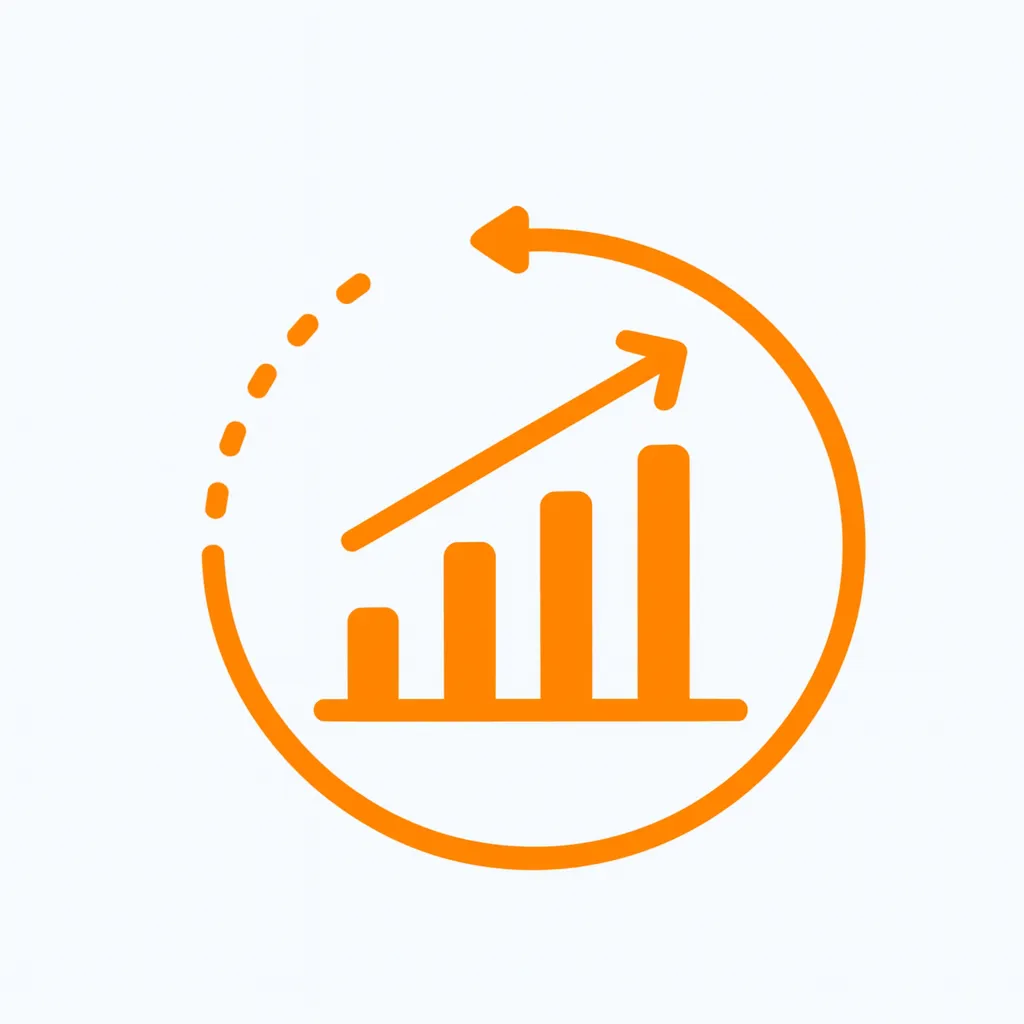 Business growth analytics icon showing upward bar chart and arrow representing scalable marketing strategies for increased ROI and long-term success