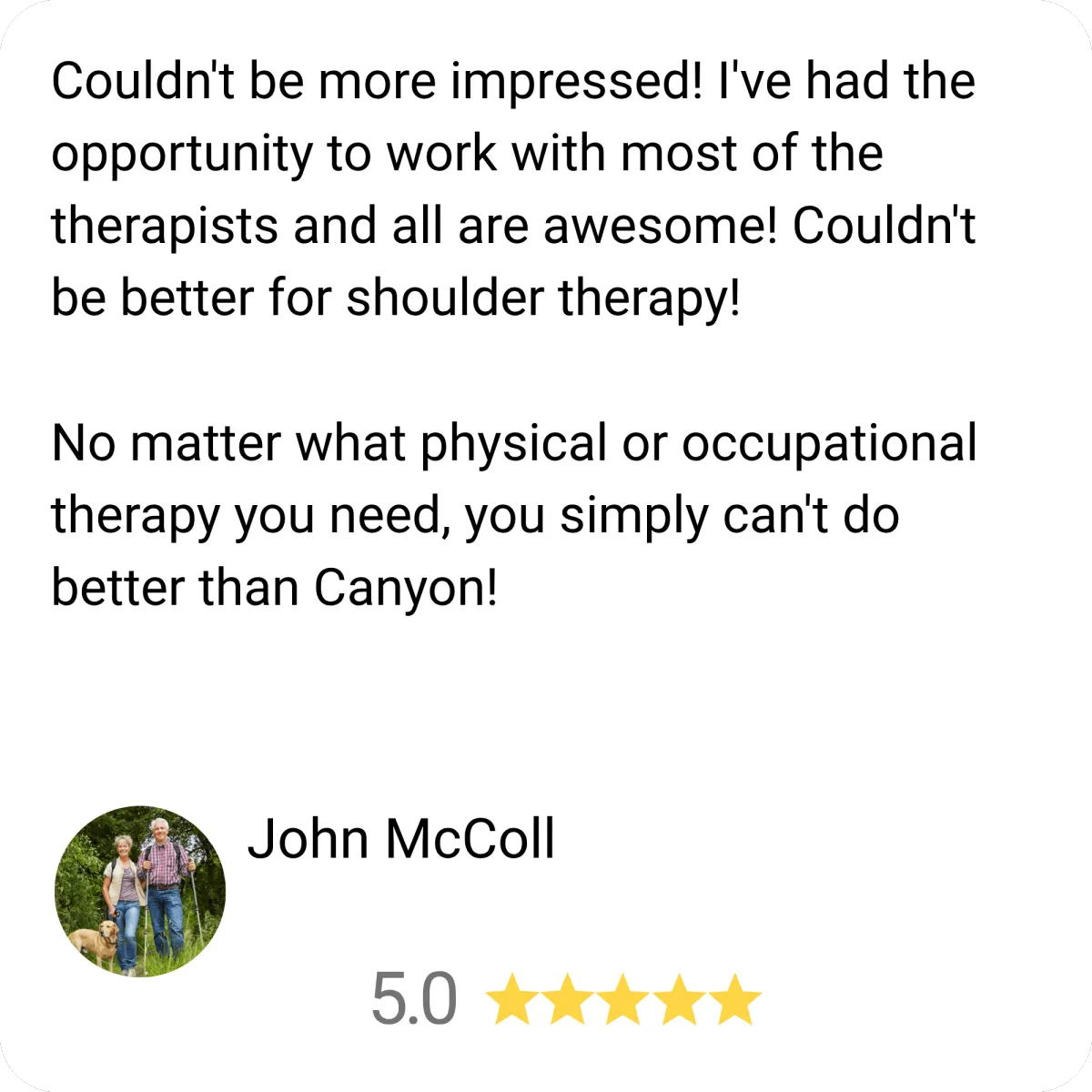 Five star google review from john mccoll
