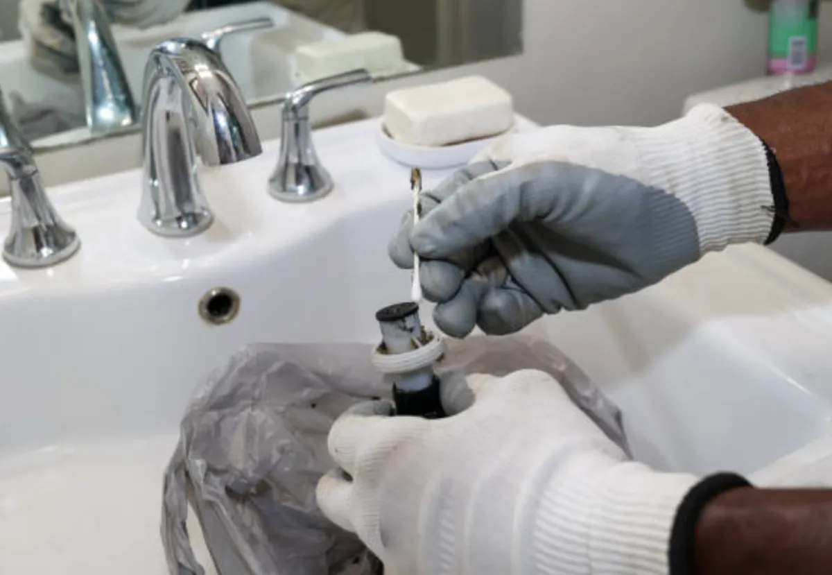 Close-up of bathroom faucet repair