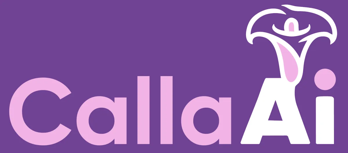 Calla logo featuring AI receptionist design for dentists, purple background with text "CallaAi" and tagline "Your AI Receptionist for Dentists".