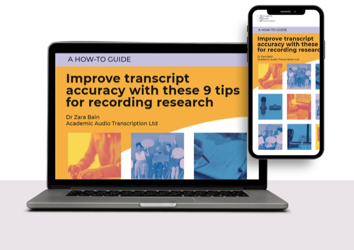 Our PDF guide for researchers displayed on a laptop screen and an iphone screen. a laptop
