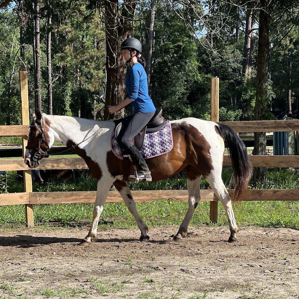 Student is riding back from her lesson 