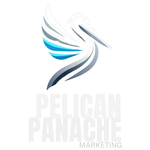 Pelican Panache Marketing logo - stylized pelican with cyan accent wings