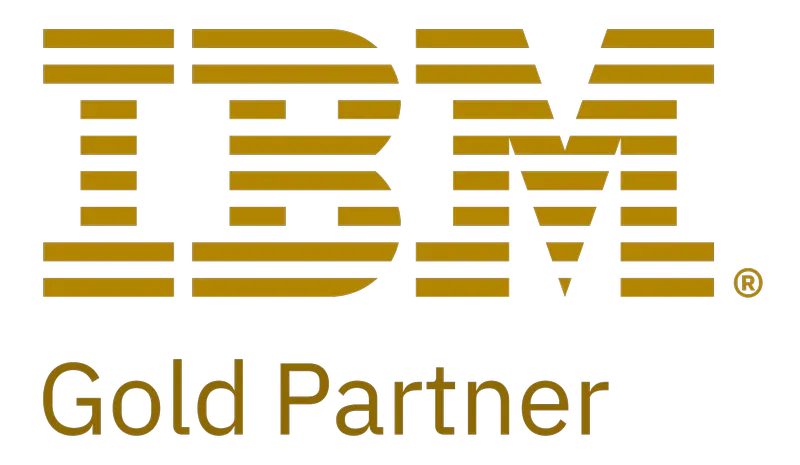 IBM Gold Partner logo featuring the classic striped letters in gold above the partner tier text