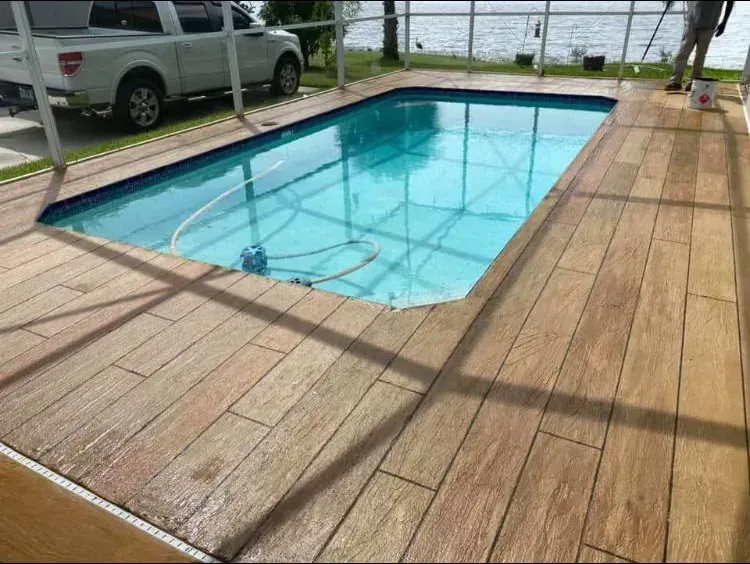 Resurfaced concrete pool deck