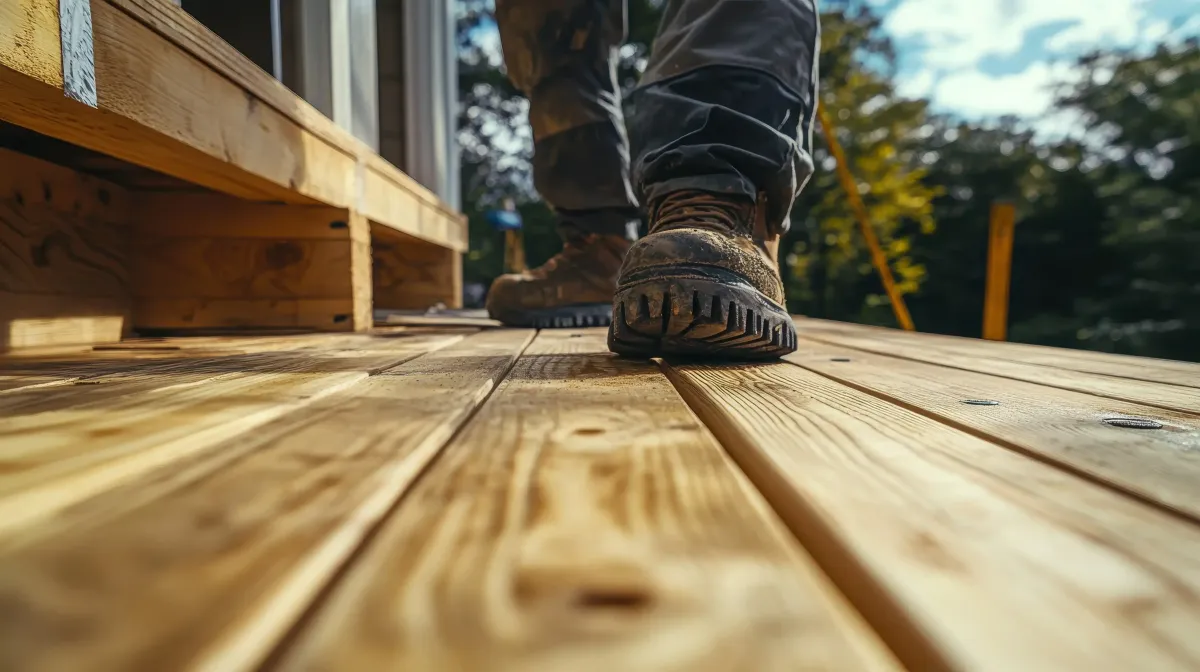 Contractor walking on a new deck