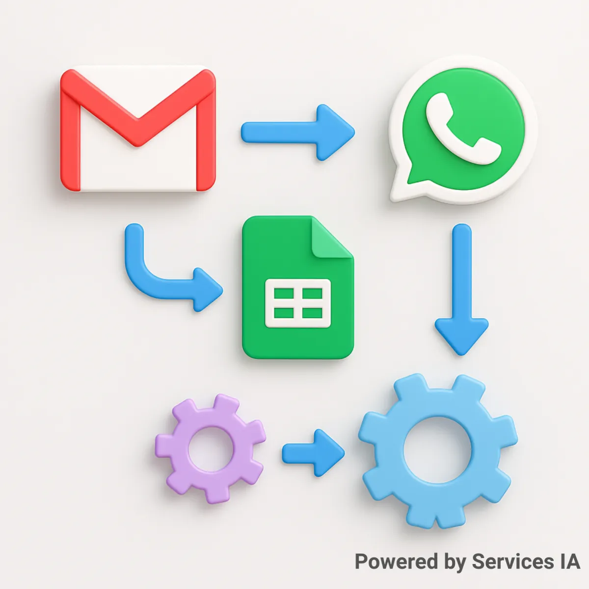 automated flow of gmail and whatsapp