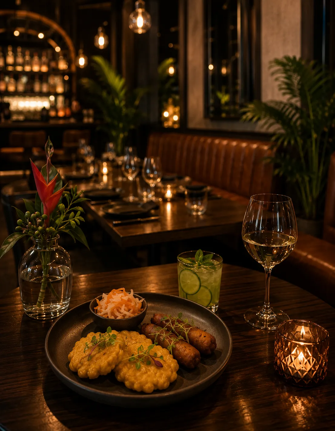 Moody portrait representing Haitian roots and bistro elegance