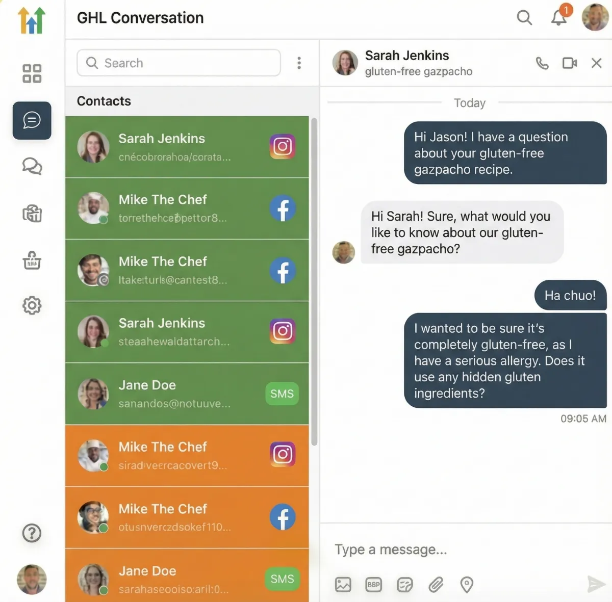 Illustration of a unified inbox organizing plant-based customer messages