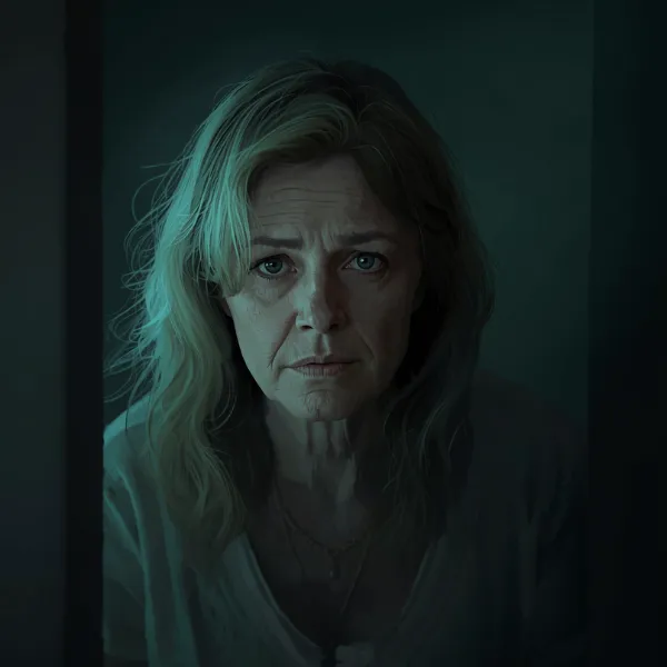 Mulher com mais de 40 anos respirando fundo