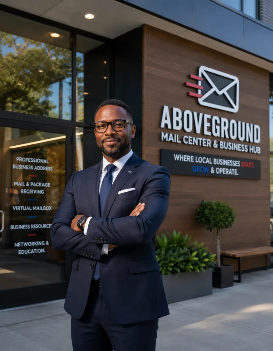 Entrepreneur working confidently with a professional business address