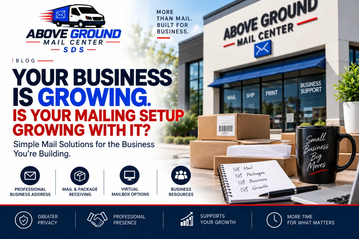 business mail solutions, professional business address, business mailbox, private mailbox, virtual mailbox, mailbox rental Covington GA, business mailing address, package receiving Covington GA, virtual mailbox Covington GA, mail services for small business, home-based business address, Above Ground Mail Center, small business resources Covington GA
