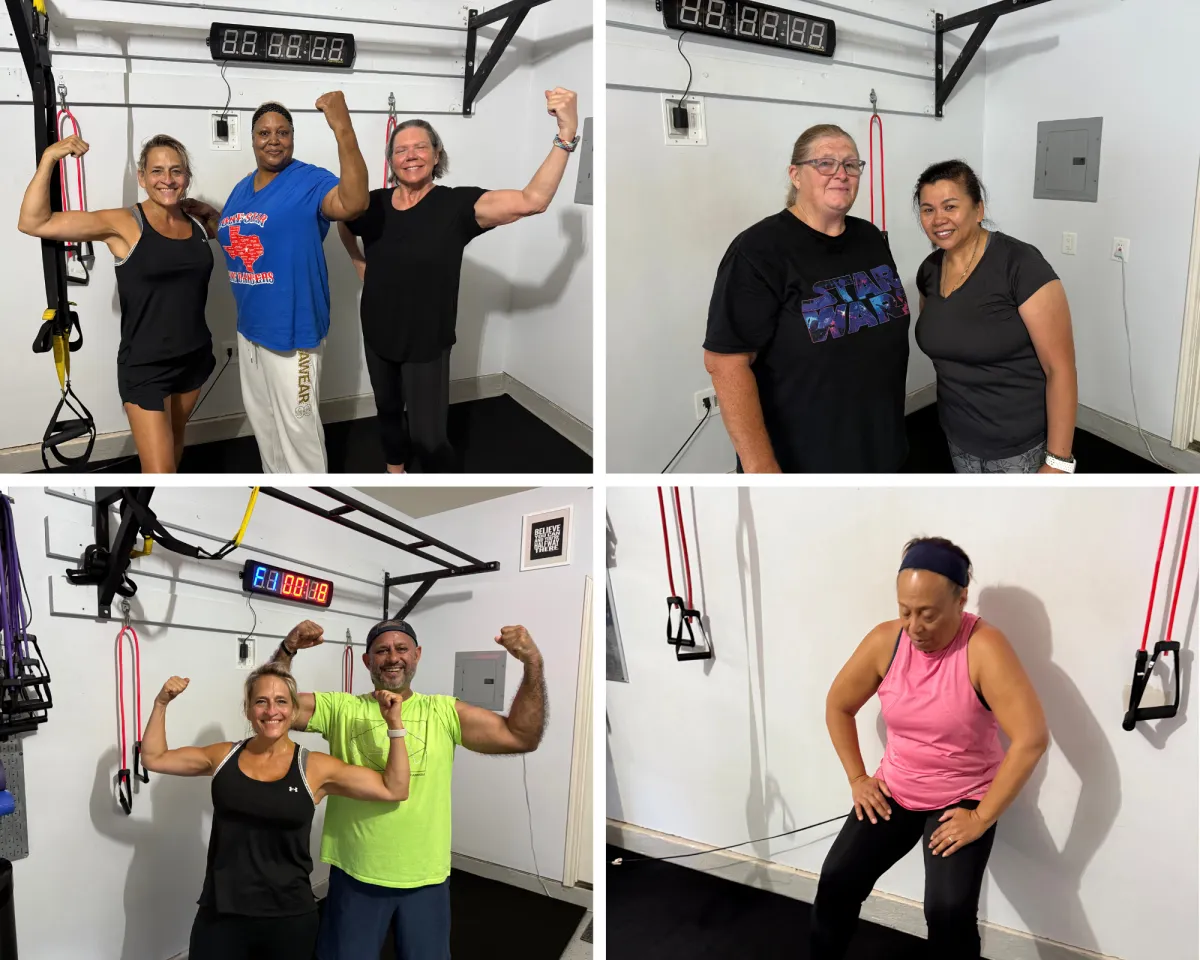 Freedom Body Fitness members celebrating strength, confidence, and progress together at the Schertz, TX training studio