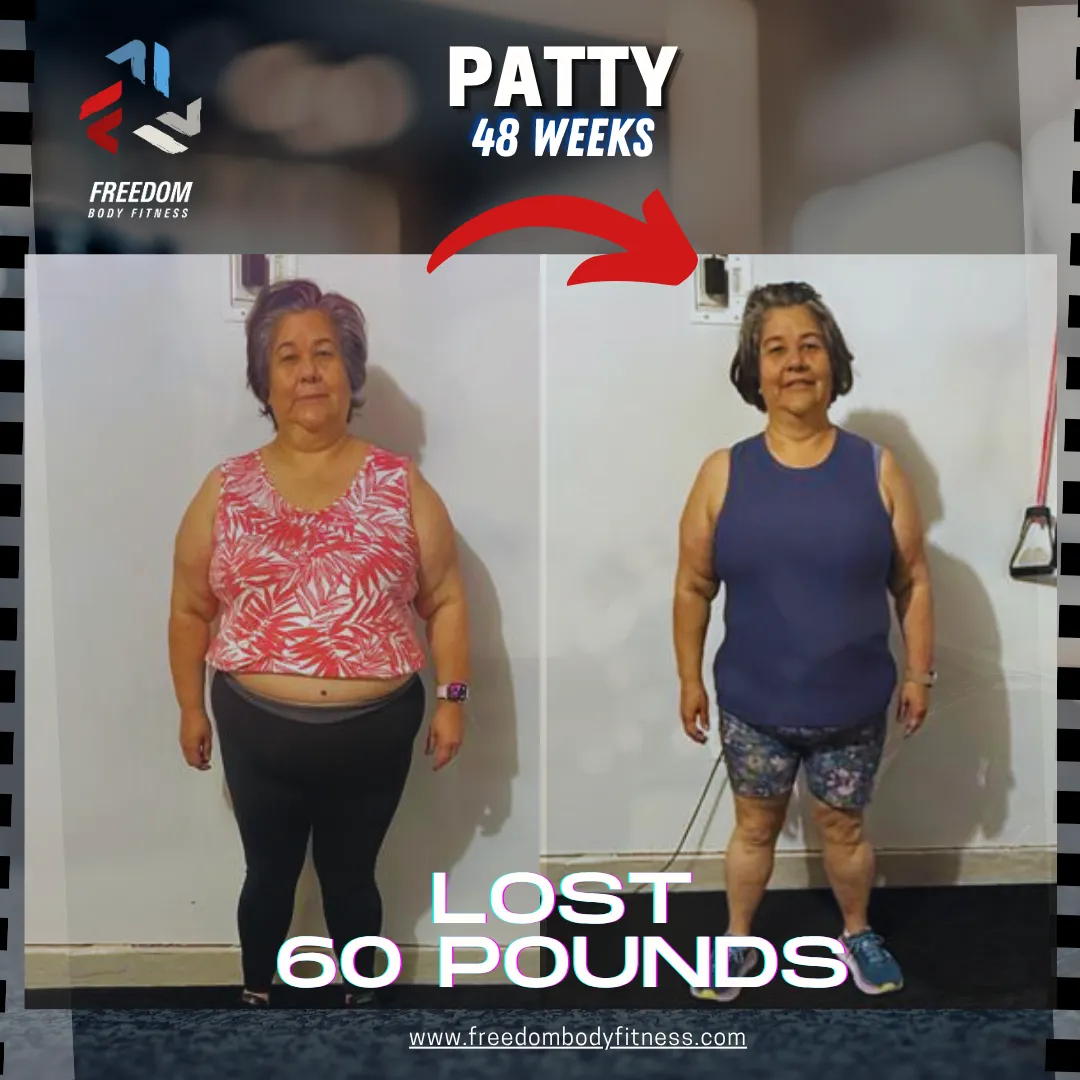 Patty’s 60-pound weight loss success story at Freedom Body Fitness in Schertz, TX