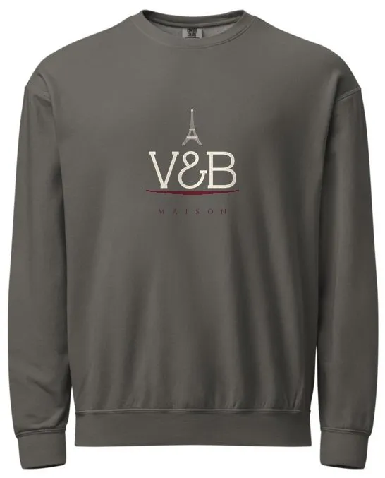 La Signature fleece crewneck in Pepper, Mom's edition: V&B signature with a swash and the Eiffel Tower
