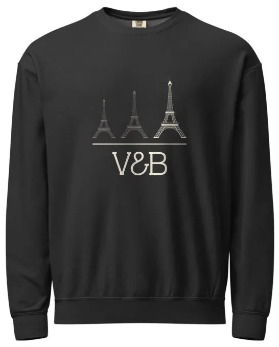 L'Ensemble Noir fleece hoodie in Black, Vetta edition: V&B house band print held between two rules