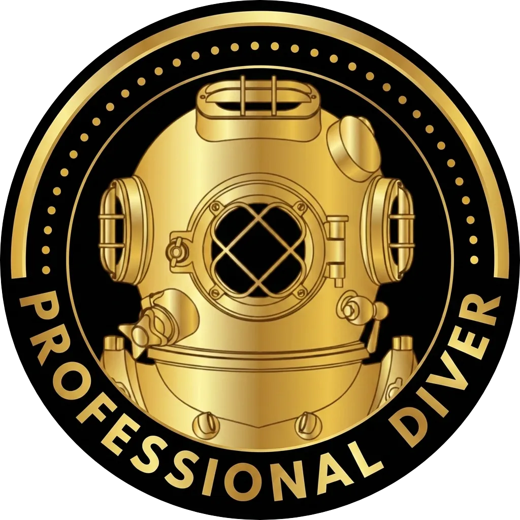 Professional Diver Round Gold Badge Logo