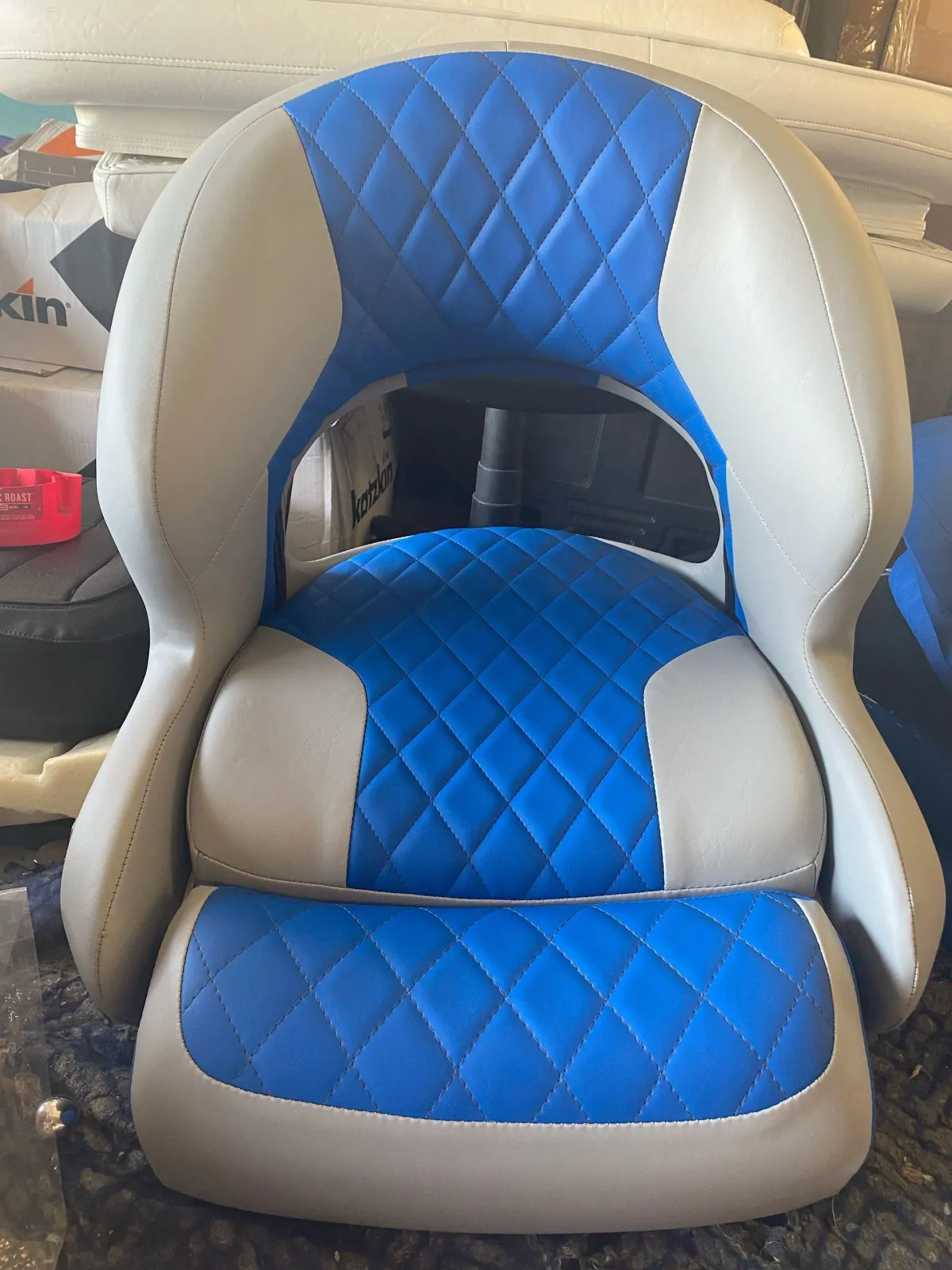 Blue and white boat set upholstery done by a&e auto upholstery