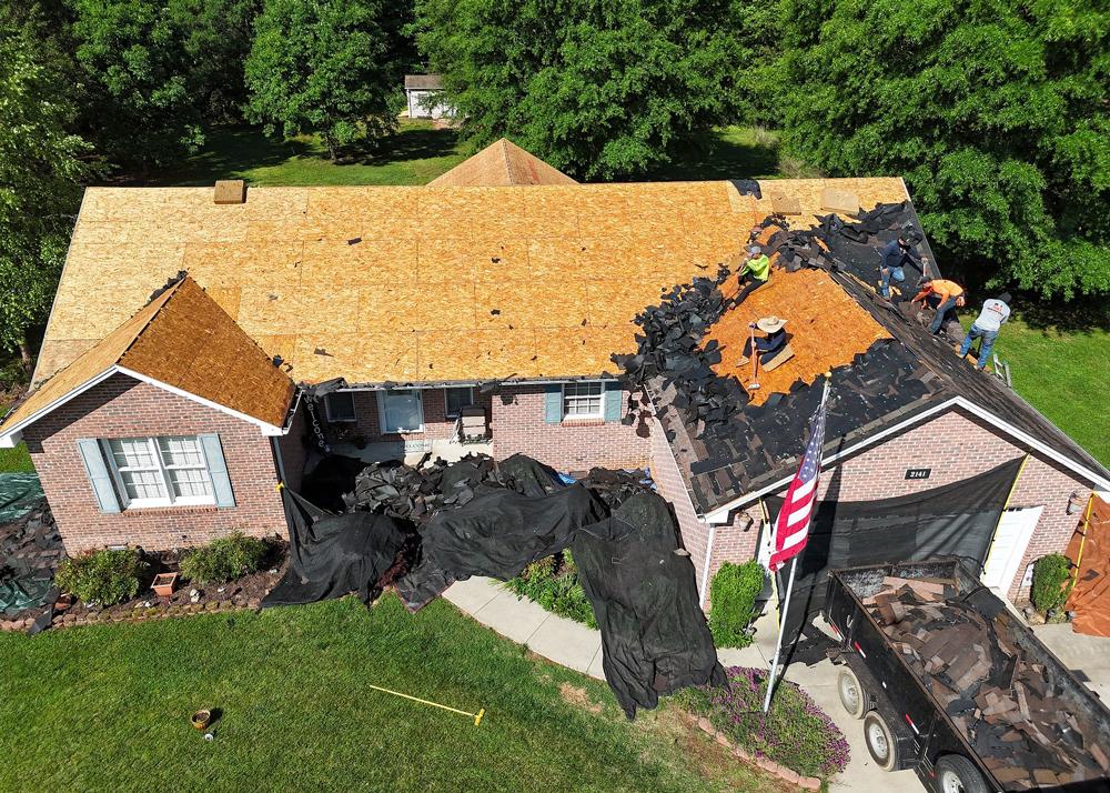 A house having it's whole roof replaced