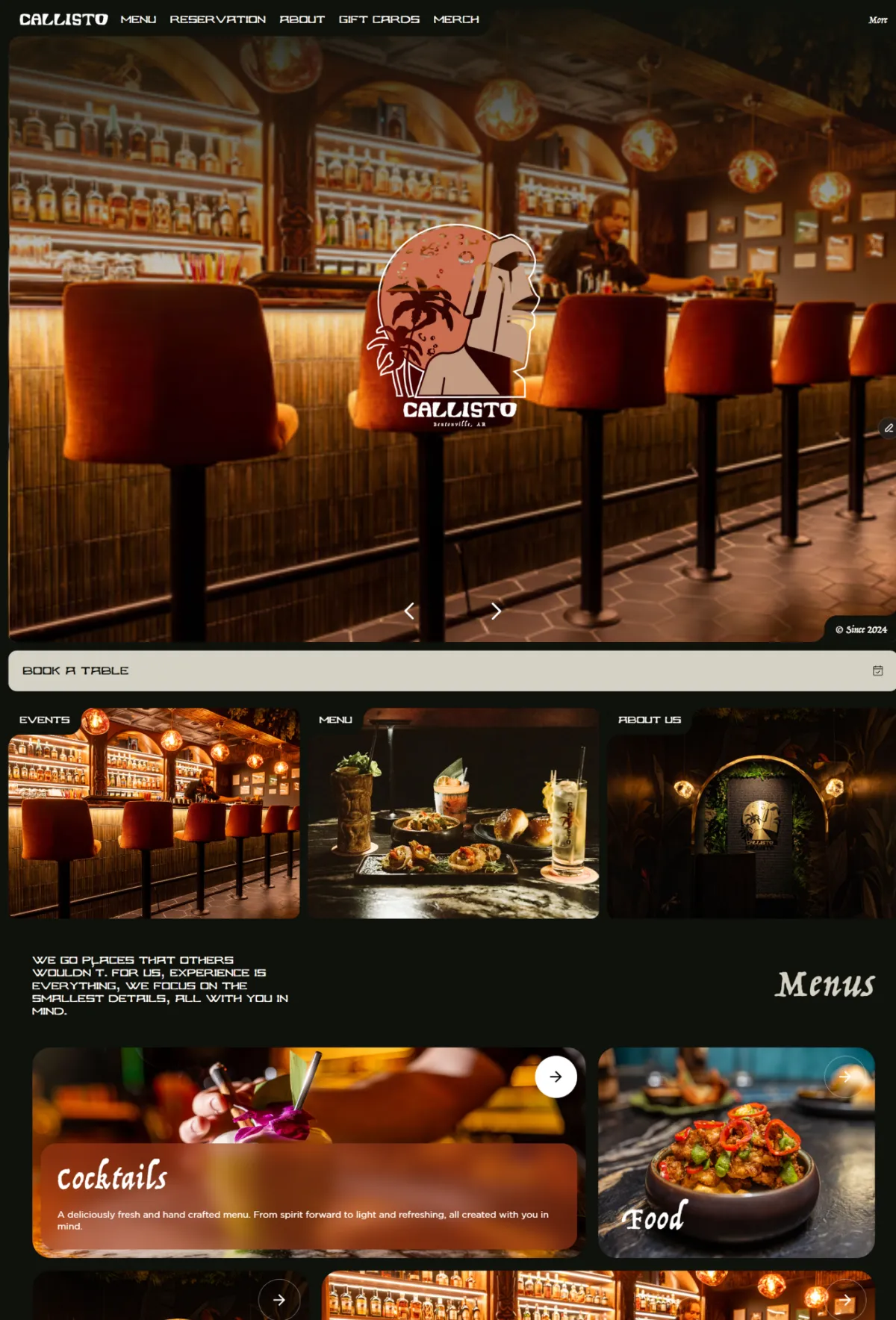 Web Design For Callisto, a Bar in Bentonville