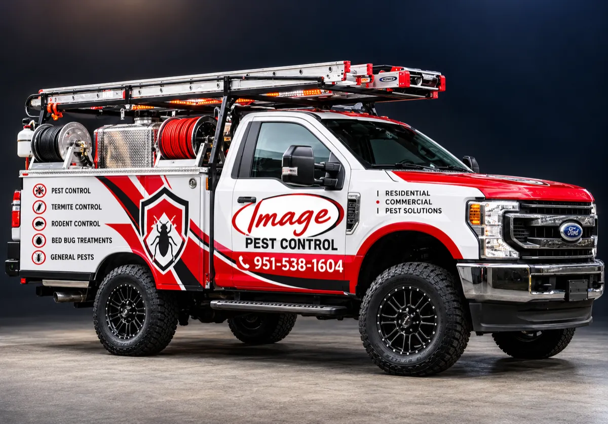 Professional pest control service truck equipped for local neighborhood dispatch