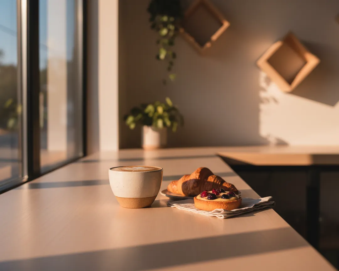 Playful salon brand video still with orange accents