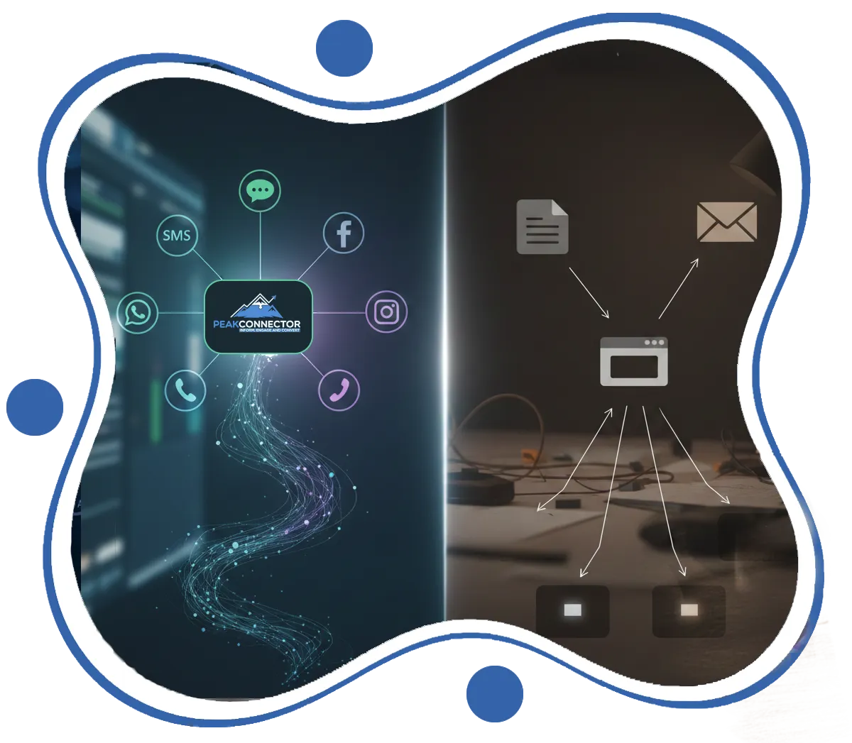 PeakConnector CRM dashboard with AI tools for automating marketing and sales tasks.