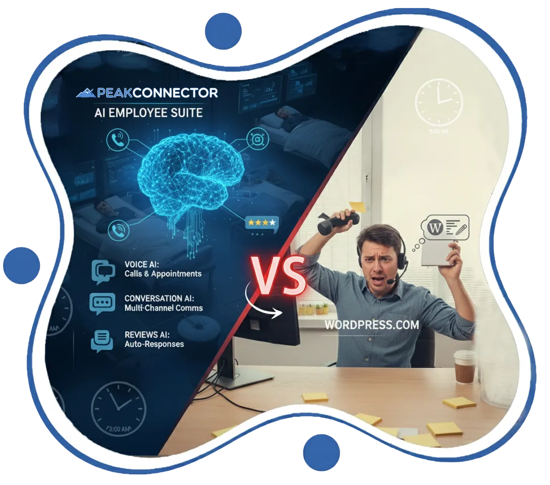 PeakConnector CRM dashboard with AI tools for automating marketing and sales tasks.