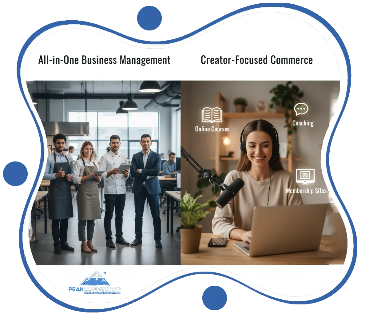 PeakConnector CRM dashboard with AI tools for automating marketing and sales tasks.