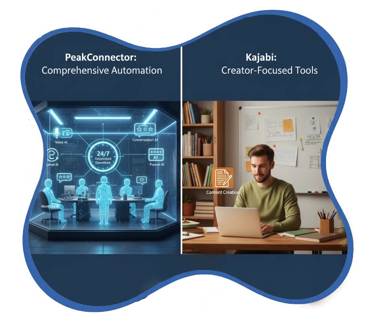 PeakConnector CRM dashboard showing AI-driven marketing and sales automation features for businesses.