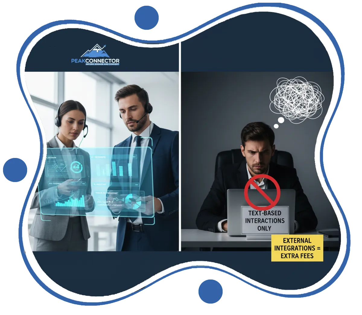 PeakConnector CRM dashboard with AI tools for automating marketing and sales tasks.