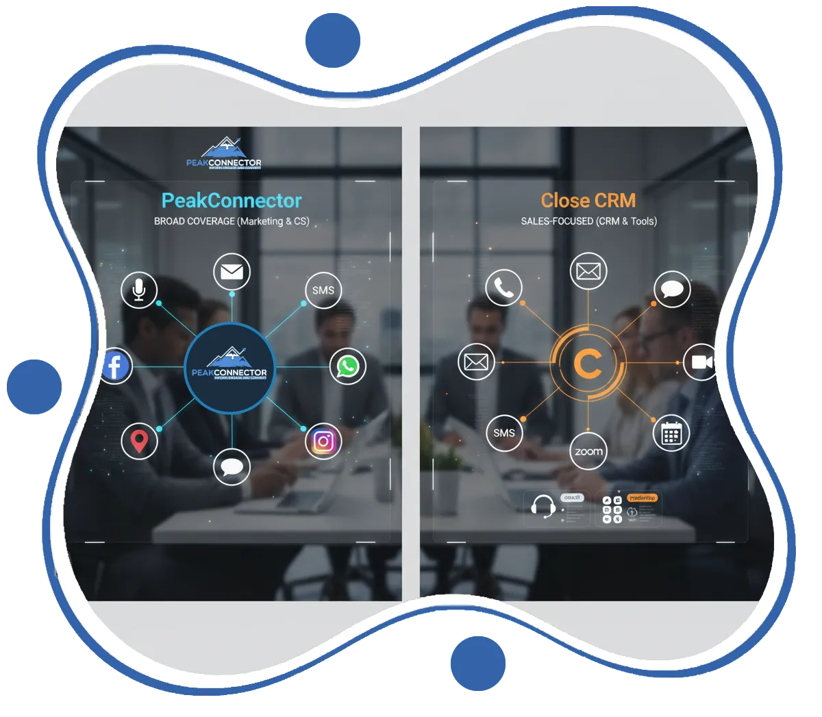 PeakConnector CRM dashboard with AI tools for automating marketing and sales tasks.