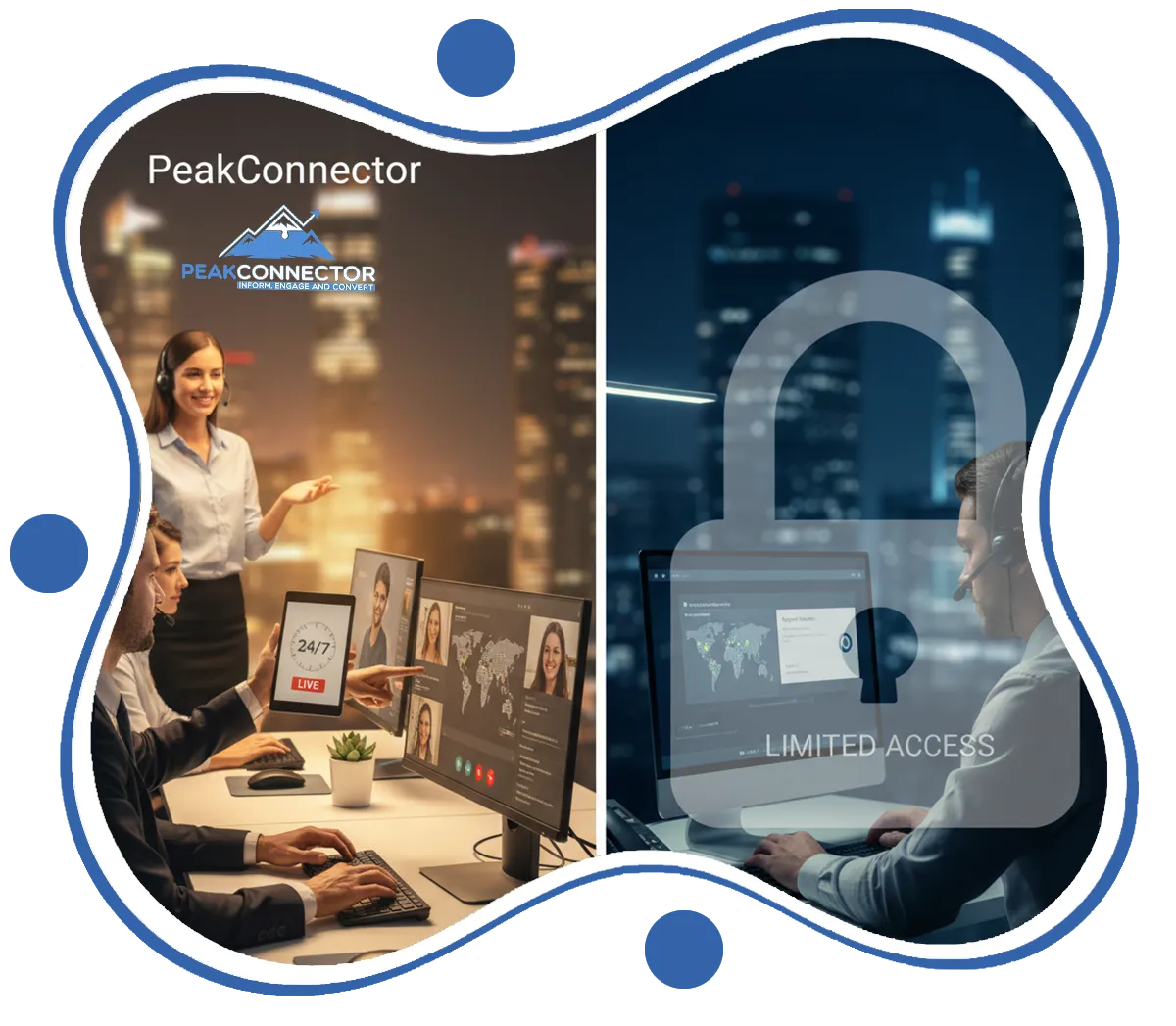 PeakConnector CRM dashboard with AI tools for automating marketing and sales tasks.