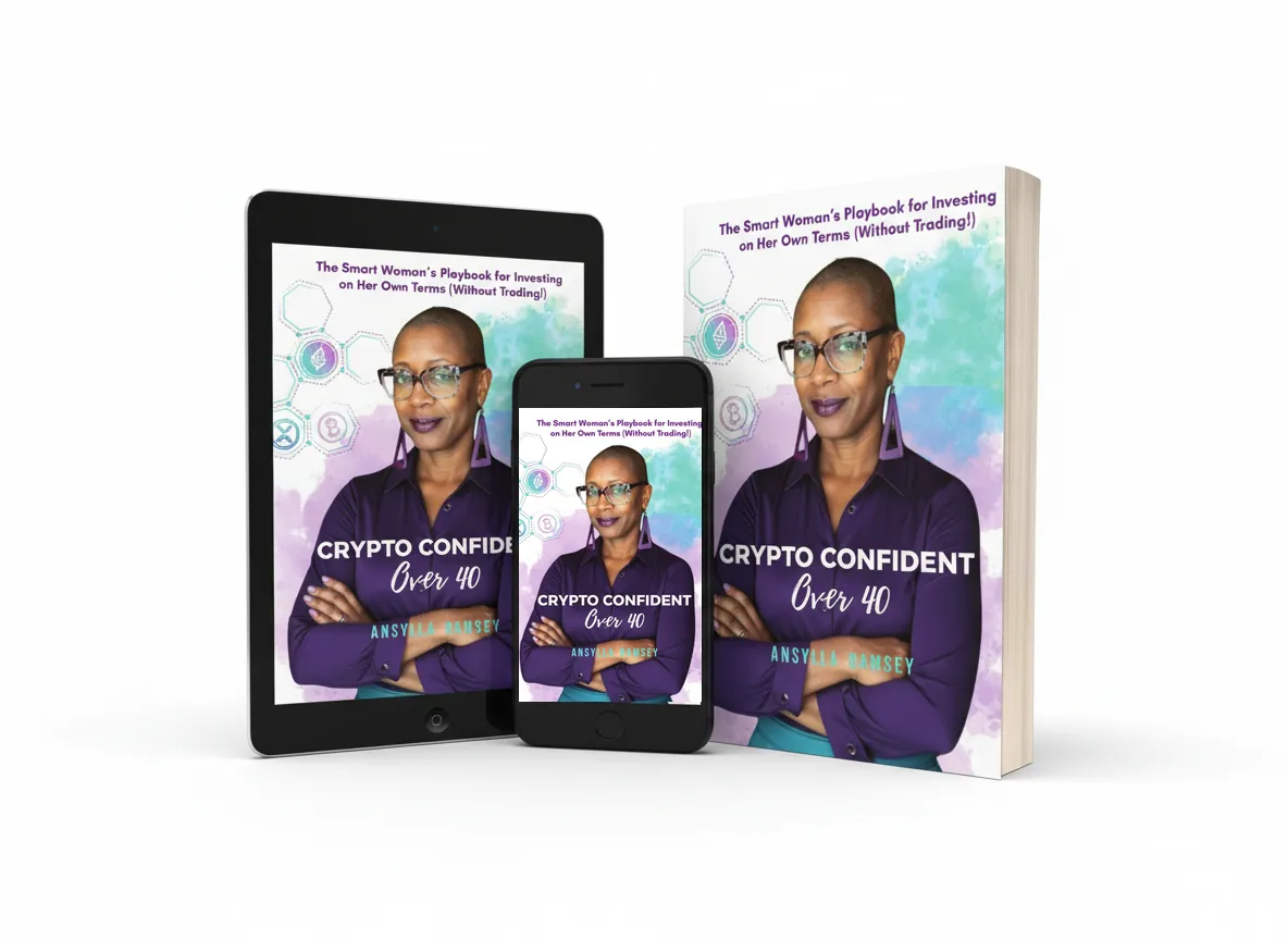 Crypto Confident Over 40 by Ansylla Ramsey on tablet, phone and paperback