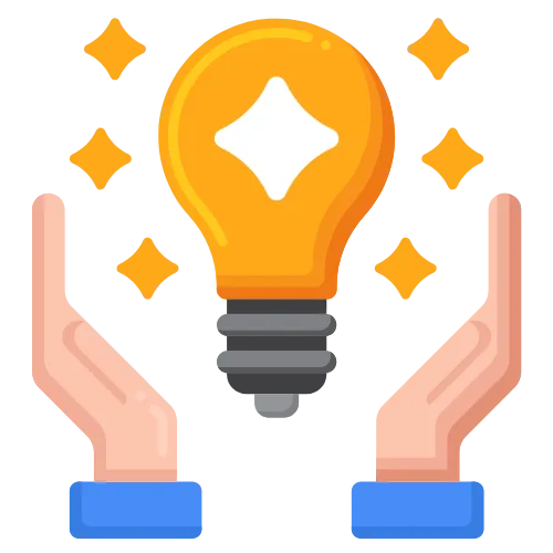 Two nurturing hands hold a bright yellow light bulb, symbolizing creativity for digital marketing by Time To Scale.