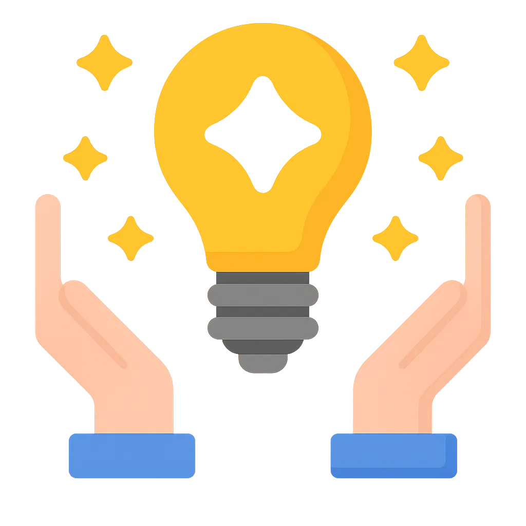 Two nurturing hands hold a bright yellow light bulb, symbolizing creativity for digital marketing by Time To Scale.