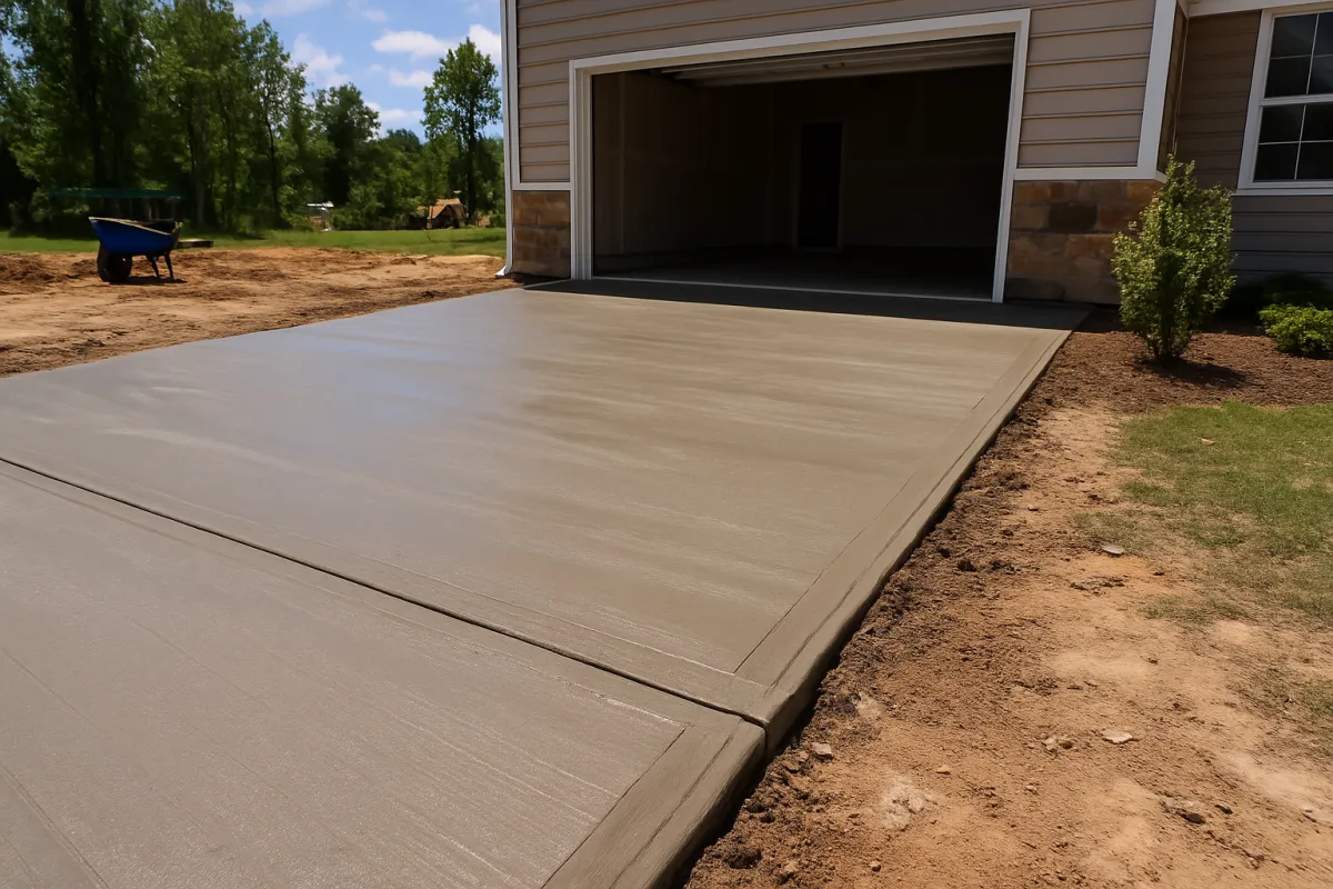 Concrete driveway with control joints properly installed in Wilmington NC by Bullet Concrete Construction