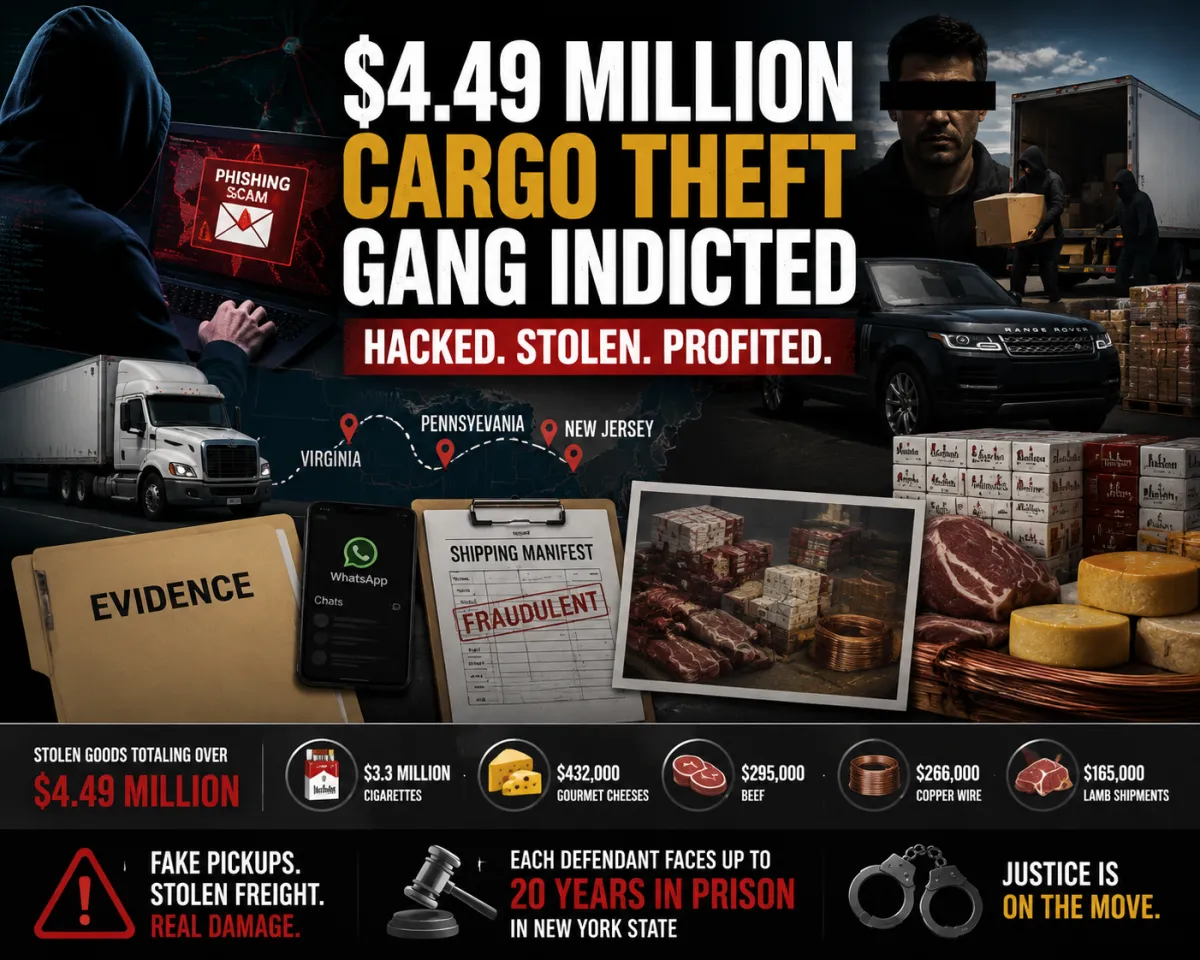 The image describes the cargo theft scheme and what happened.