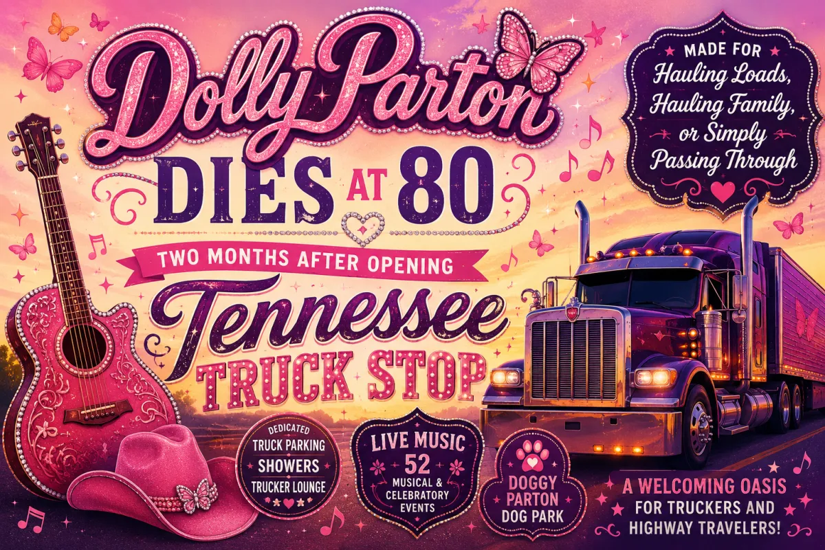 The image describes the news of Dolly Parton passing and opening a truck stop in Tennessee. 
