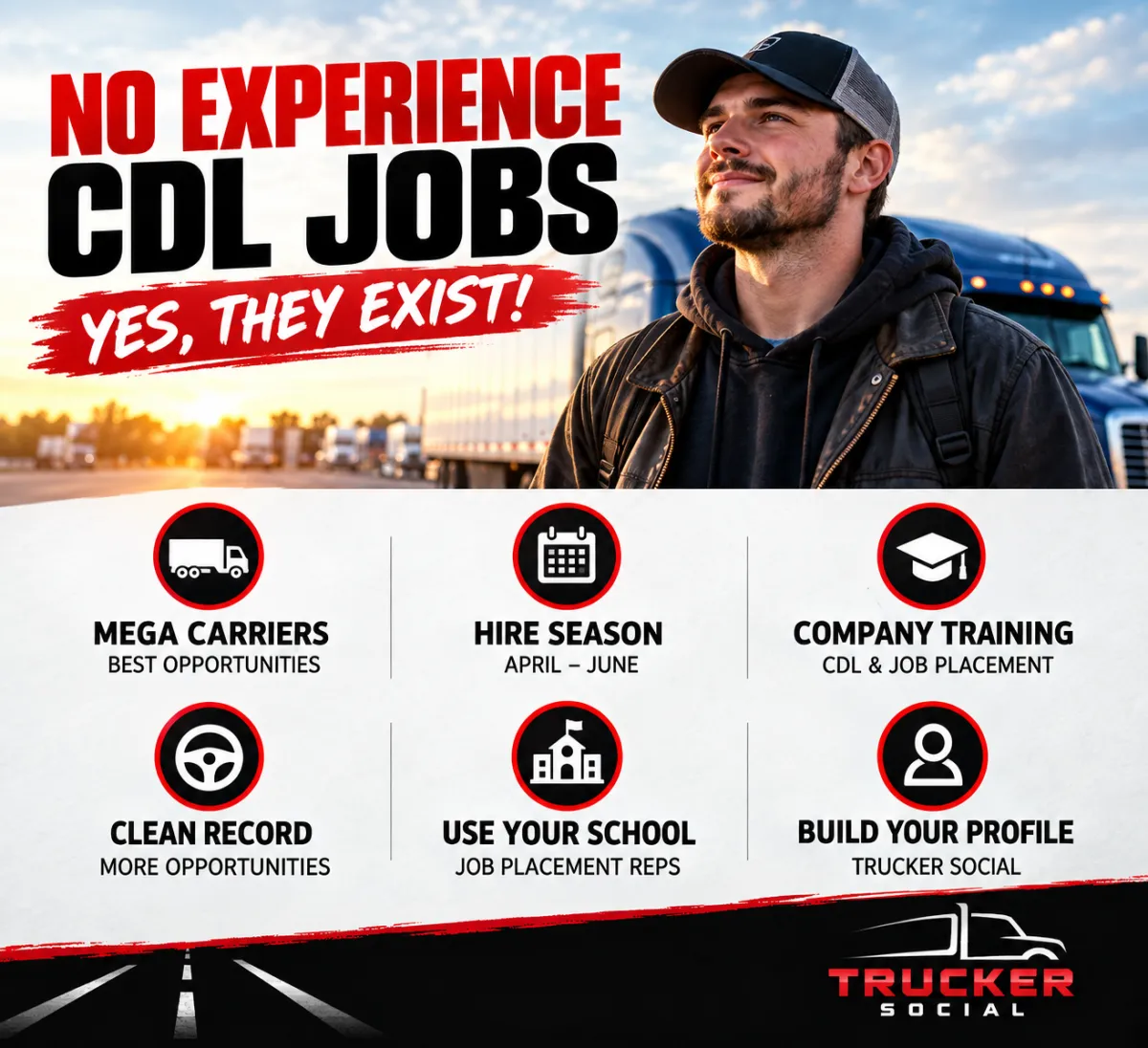 The image describes no experience CDL jobs, and it shows them where they can be found.