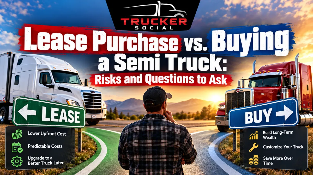 This image describes the difference between lease purchase vs buying a semi truck. 
