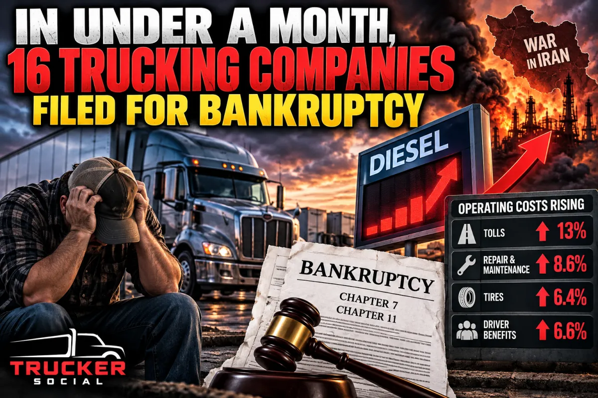 The image describes the current crisis with trucking companies going bankrupt.