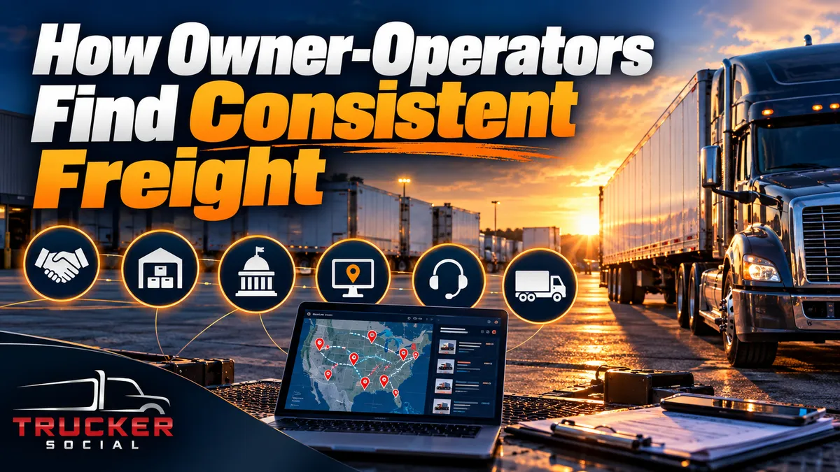 The image describes how owner operators can find consistent freight.