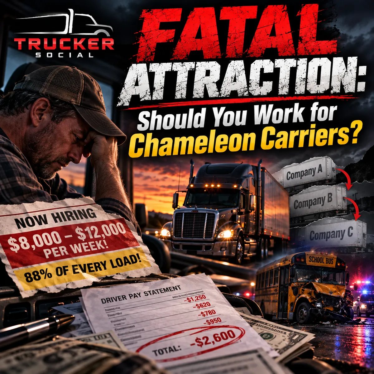 This image is about truckers and asking the question of whether or not they should work with chameleon carriers. 