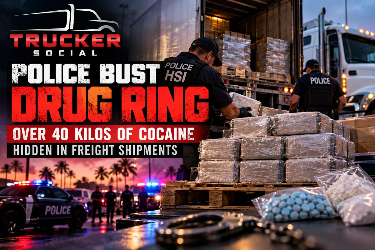 The image describes recent news of police finding over 40 kilos of cocaine in a drug ring.