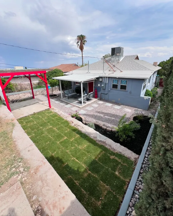 New sod turf installation backyard El Paso